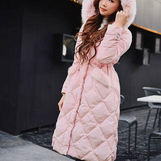 Quilted Hooded Buttoned Long Coat