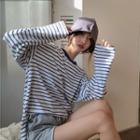 Striped Long-sleeve Loose-fit T-shirt Stripe - Blue - One Size