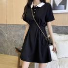 Short-sleeve Polo Collar Contrast Mini A-line Dress