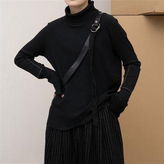 Turtleneck Contrast Stitching Knit Top