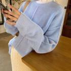 Long-sleeve Plain Knit Sweater Sweater - One Size