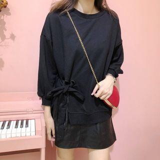 Lace-up Hem Pullover Black - One Size