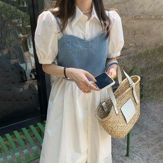 Short-sleeve Midi Shirtdress / Denim Camisole Top