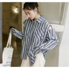 Cut-out Striped Shirt Blue - One Size