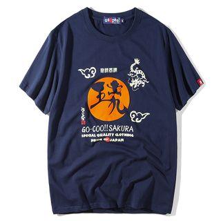 Short-sleeve Dragon Print Round Neck T-shirt