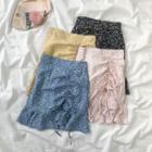 Flower Print Drawstring Mini A-line Skirt