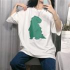 Elbow-sleeve Dinosaur Printed T-shirt