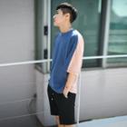 Elbow-sleeve Two Tone Panel T-shirt