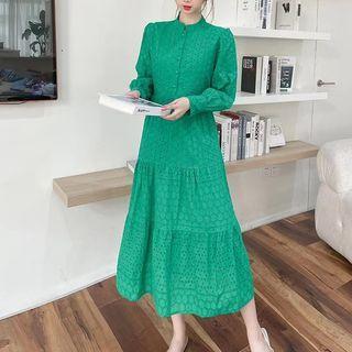 Puff-sleeve Eyelet Lace Midi Smock Dress