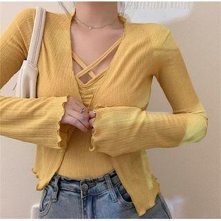 Long-sleeve Plain Cardigan / Cross Plain Camisole