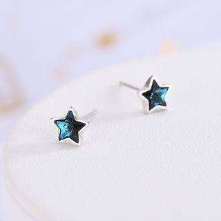 925 Sterling Silver Faux Crystal Star Earring 1 Pair - Es905 - One Size