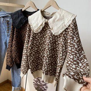 Collar Leopard Print Sweater