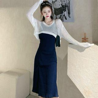 Spaghetti Strap Midi A-line Dress / Cropped Knit Top