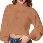 Puff Sleeve Mock Neck Cable-knit Crop Sweater