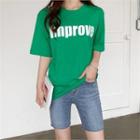 Round-neck Letter Print T-shirt Green - One Size