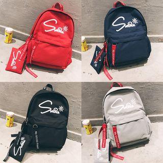 Lettering Oxford Backpack With Zip Pouch