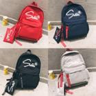 Lettering Oxford Backpack With Zip Pouch