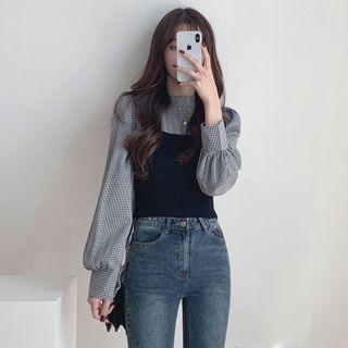 Plaid Paneled Blouse