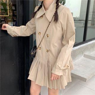 Double-breasted Mini A-line Pleated Coat Dress Khaki - One Size