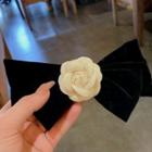 Flower Bow Fabric Hair Clip Beige Flower - Black - One Size