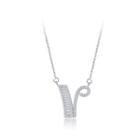 925 Sterling Silver Fashion Personality English Alphabet V Cubic Zircon Necklace Silver - One Size