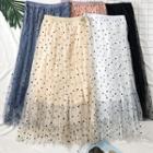 Pleated Dotted Mesh A-line Skirt