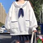 Peter Pan-collar Long-sleeve Printed Sweatshirt