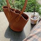 Woven-pleather Bucket Bag & Pouch