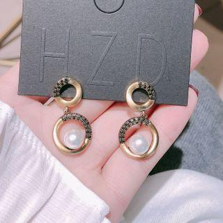 Faux Pearl Alloy Dangle Earring 1 Pair - White & Gold - One Size