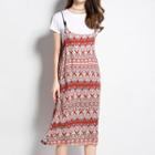 Set: Patterned Midi Spaghetti Strap Dress + Short Sleeve T-shirt