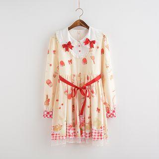 Printed Long-sleeve Collared Dress