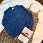 V-neck Sweater / Floral Midi A-line Dress / Set