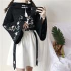 Long-sleeve Embroidered Top / A-line Mini Skirt