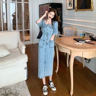 Square Neckline Denim Dress