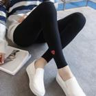 Heart Embroidered Cropped Leggings / Stirrup Leggings