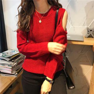 Cold Shoulder Sweater Wine Red - One Size