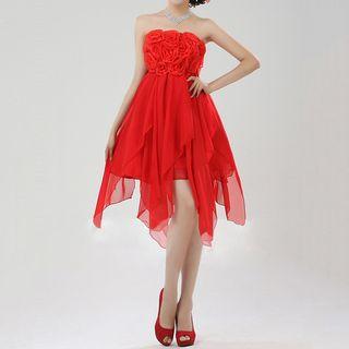Corsage Strapless Chiffon Cocktail Dress