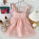 Ribbon-strap Peplum Top Pink - One Size