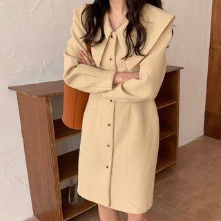 Single-breasted Collared Long-sleeve Sheath Dress