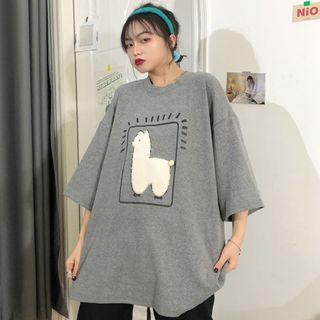 Alpaca Detail Elbow-sleeve T-shirt