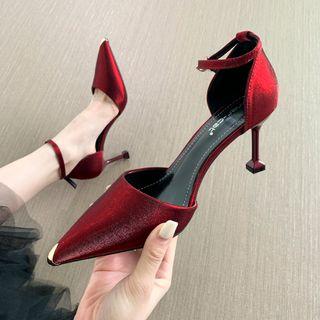 Cap Toe Stiletto Heel Ankle Strap Sandals