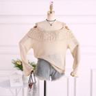 Eyelet Lace Off Shoulder Loose-fit Knit Cardigan