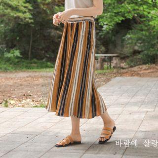 Stripe Accordion-pleat Long Culottes