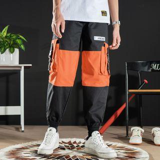 Buckled Strap Color Block Cargo Harem Pants