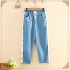 Embroidered Drawstring Straight-leg Jeans Light Blue - One Size