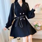 Long-sleeve Double Breasted Chiffon A-line Dress