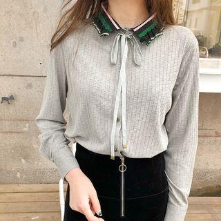 Striped Collar Long-sleeve Blouse
