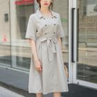 Double-breasted Linen Coatdress With Sash