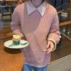 Cable Knit Long-sleeve Sweater Dry Pink - One Size