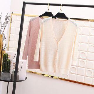 Plain 3/4-sleeveless Cardigan